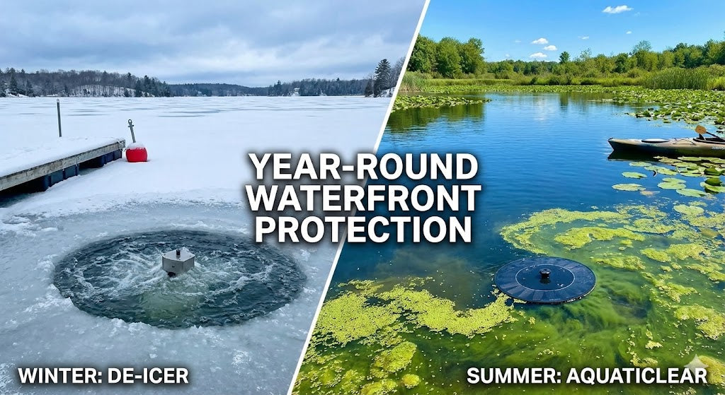 🌊 Year-Round Waterfront Protection: De-Icer vs. AquatiClear Circulators Explained