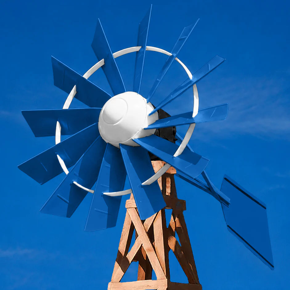 Outdoor Water Solutions DYI Wood Tower Windmill 4.5 CFM Windmill Head Aerator For Pond
