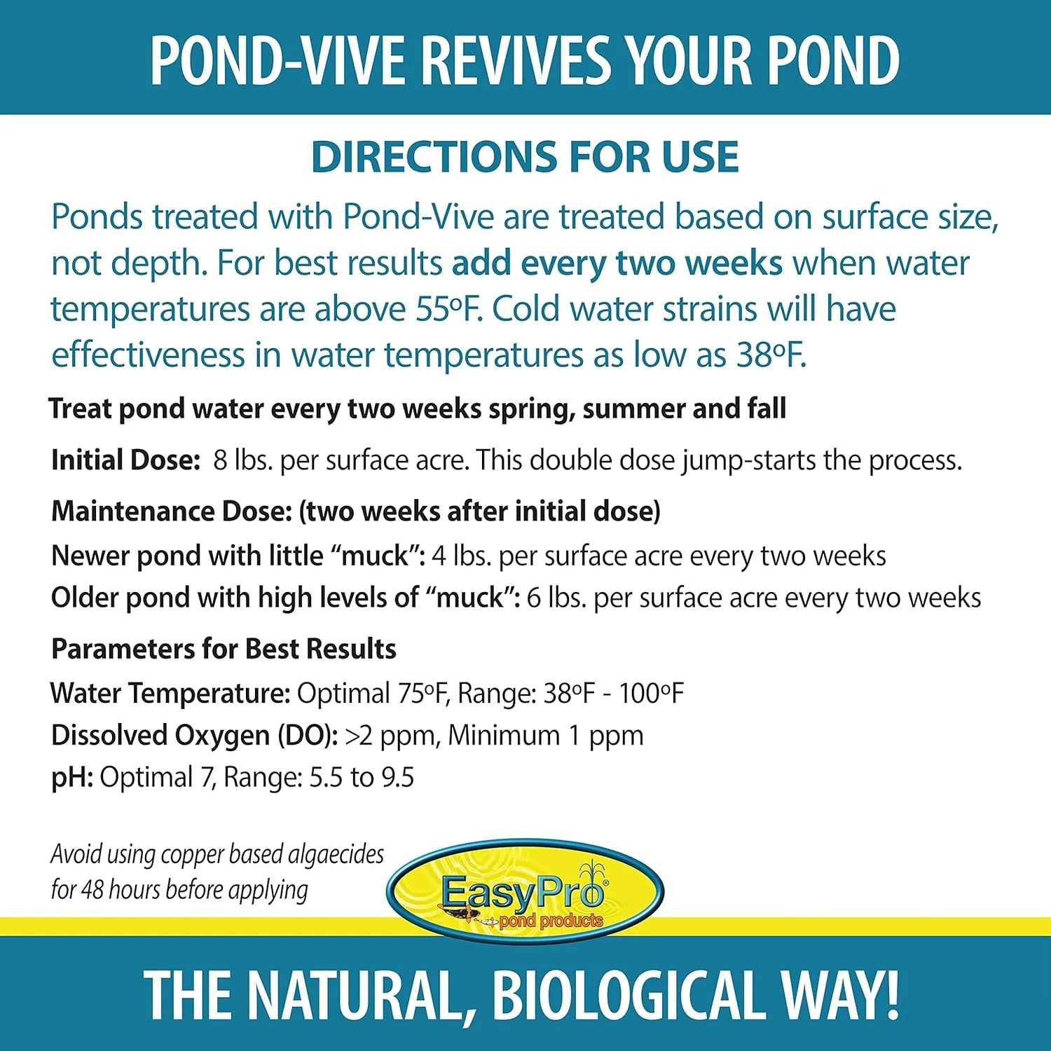 EasyPro Pond Vive Bacteria Water Soluble Packs 25 lbs pail