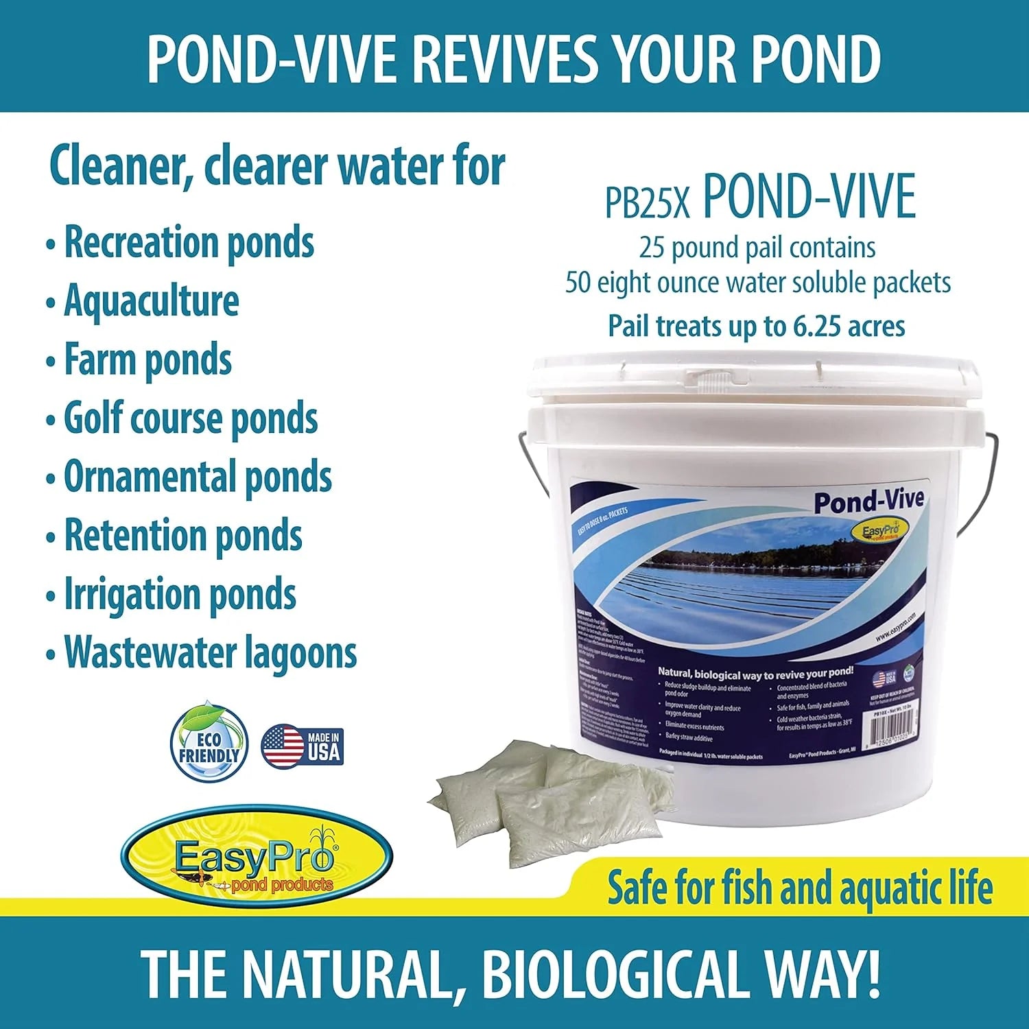 EasyPro Pond Vive Bacteria Water Soluble Packs 10 lbs Pail