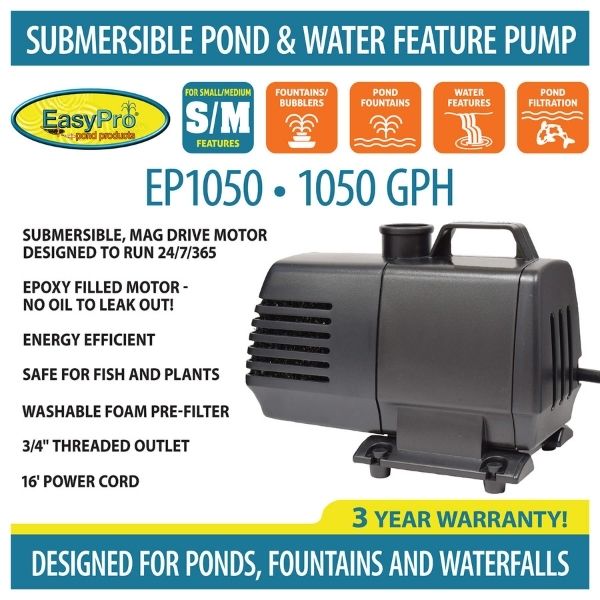 1050 GPH Submersible Mag Drive Pump with Volcano, Waterbell and Double Volcano Nozzles