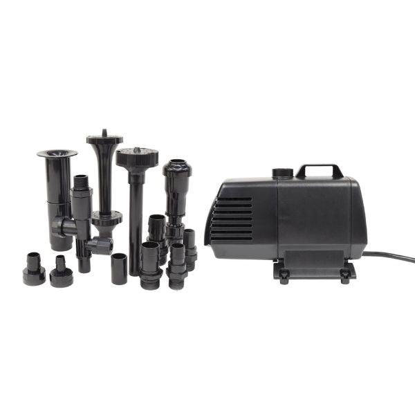 1350 GPH Submersible Mag Drive Pump with Volcano, Waterbell, Double Volcano and Foam Jet Fountain Nozzles