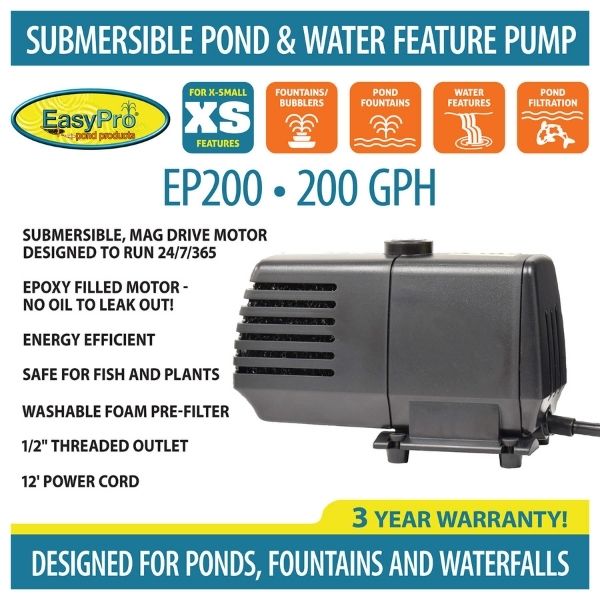 200 GPH Submersible Mag Drive Pump with Volcano and Waterbell Fountain Nozz