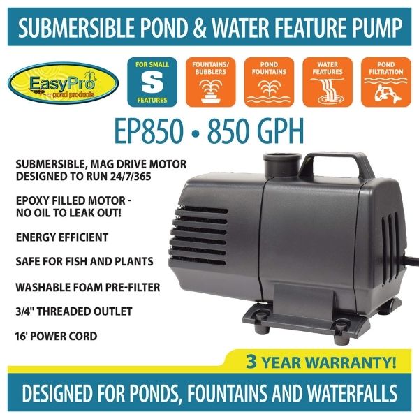 850 GPH Submersible Mag Drive Pump with Volcano Waterbell and Double Volcano Nozzle