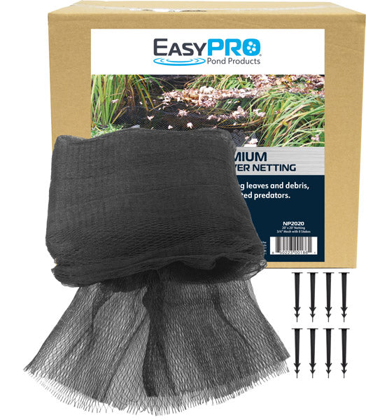 EasyPro 3/4" 20' X 20' L Prepackaged Premium Pond Cover Netting, includes 8 stakes