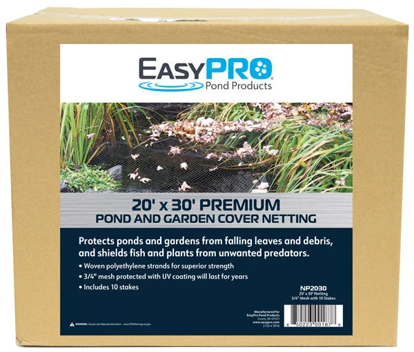 EasyPro 3/4" 20'X 30' Prepackaged Premium Pond Cover Netting, includes 10 stakes