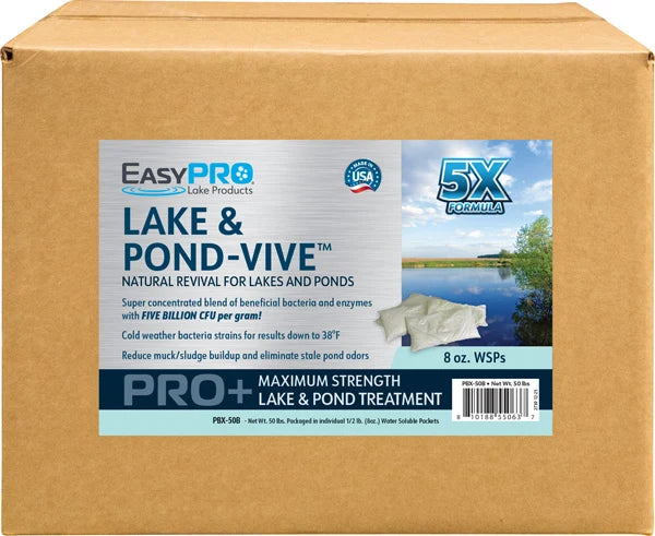 EasyPro Lake & Pond-Vive™ Bacteria – 50lb box – 100ct. 8oz Water Soluble Packs