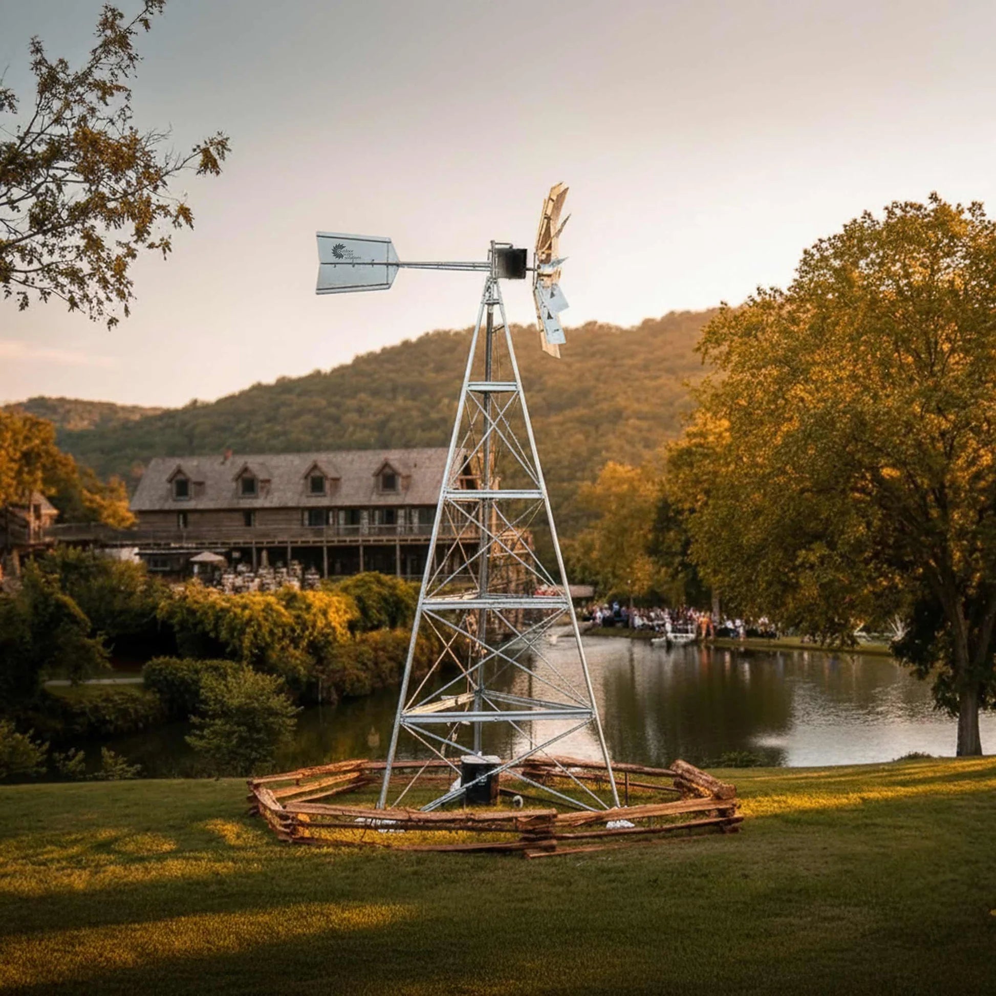 Outdoor Water Solutions 3-Leg Steel Tower Large Windmill for Yard