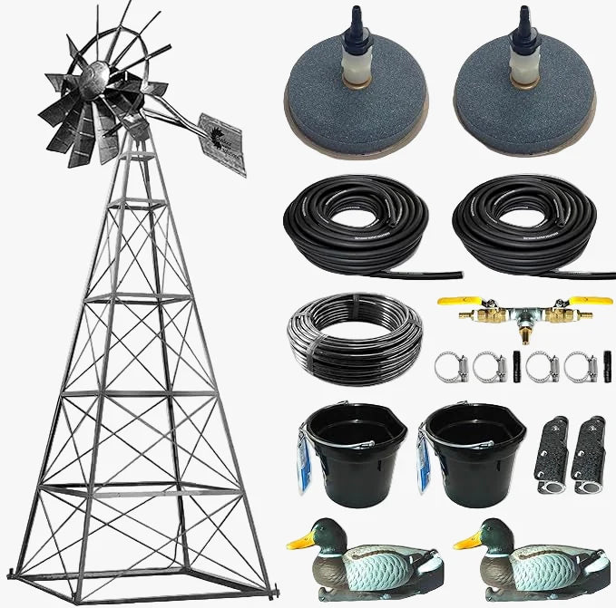Outdoor Water Solutions 4-Leg Tower Deluxe Kit Steel Windmill Pond Aerator