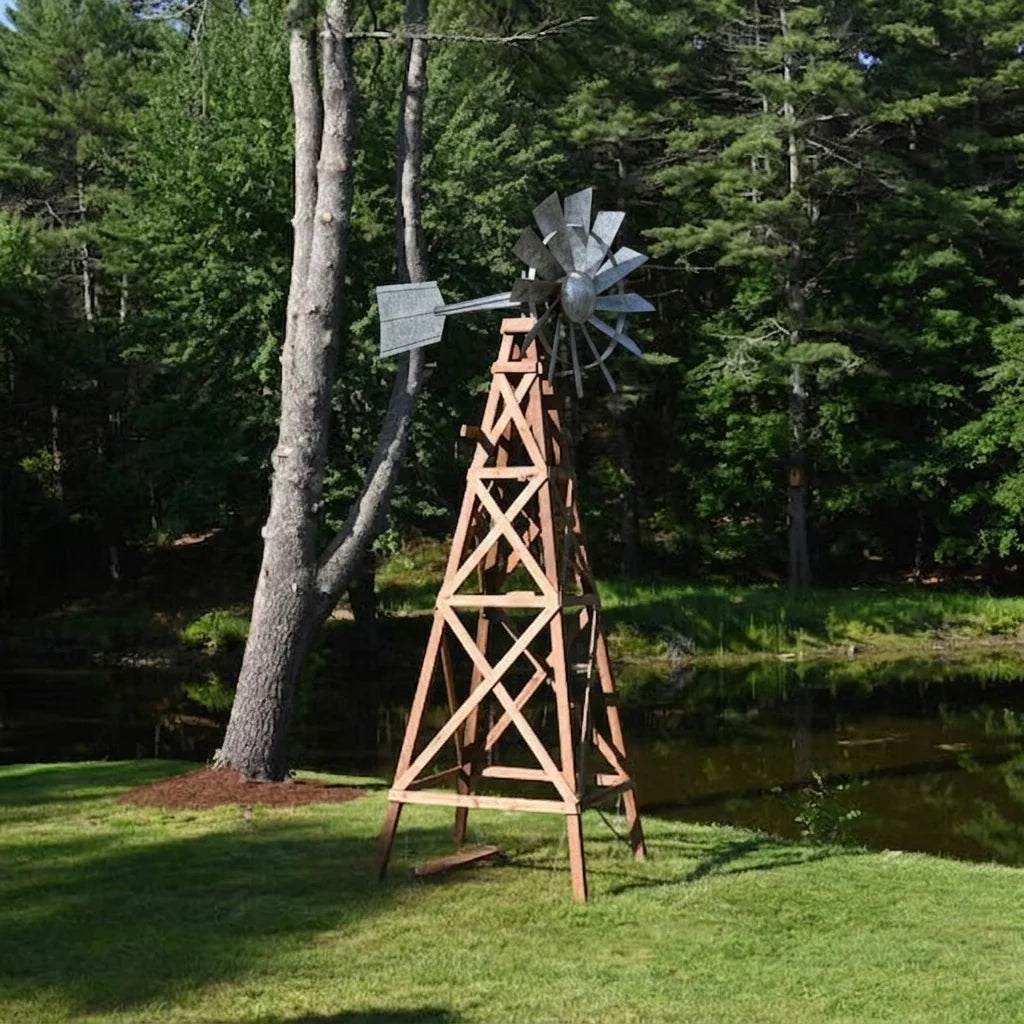 Outdoor Water Solutions DYI Wood Tower Windmill 4.5 CFM Windmill Head Aerator For Pond