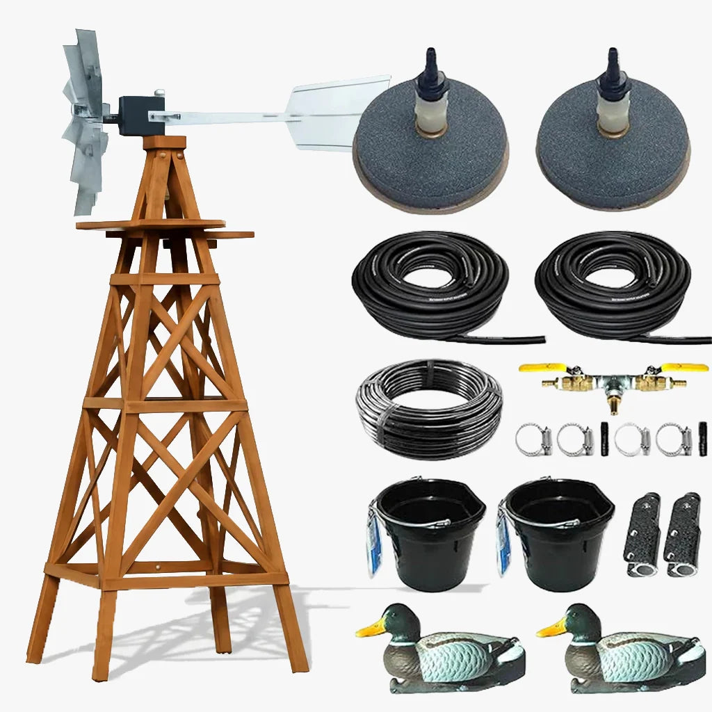 Outdoor Water Solutions 4-Leg Tower Deluxe Kit Wood Windmill Pond Aerator for Farm / Lake