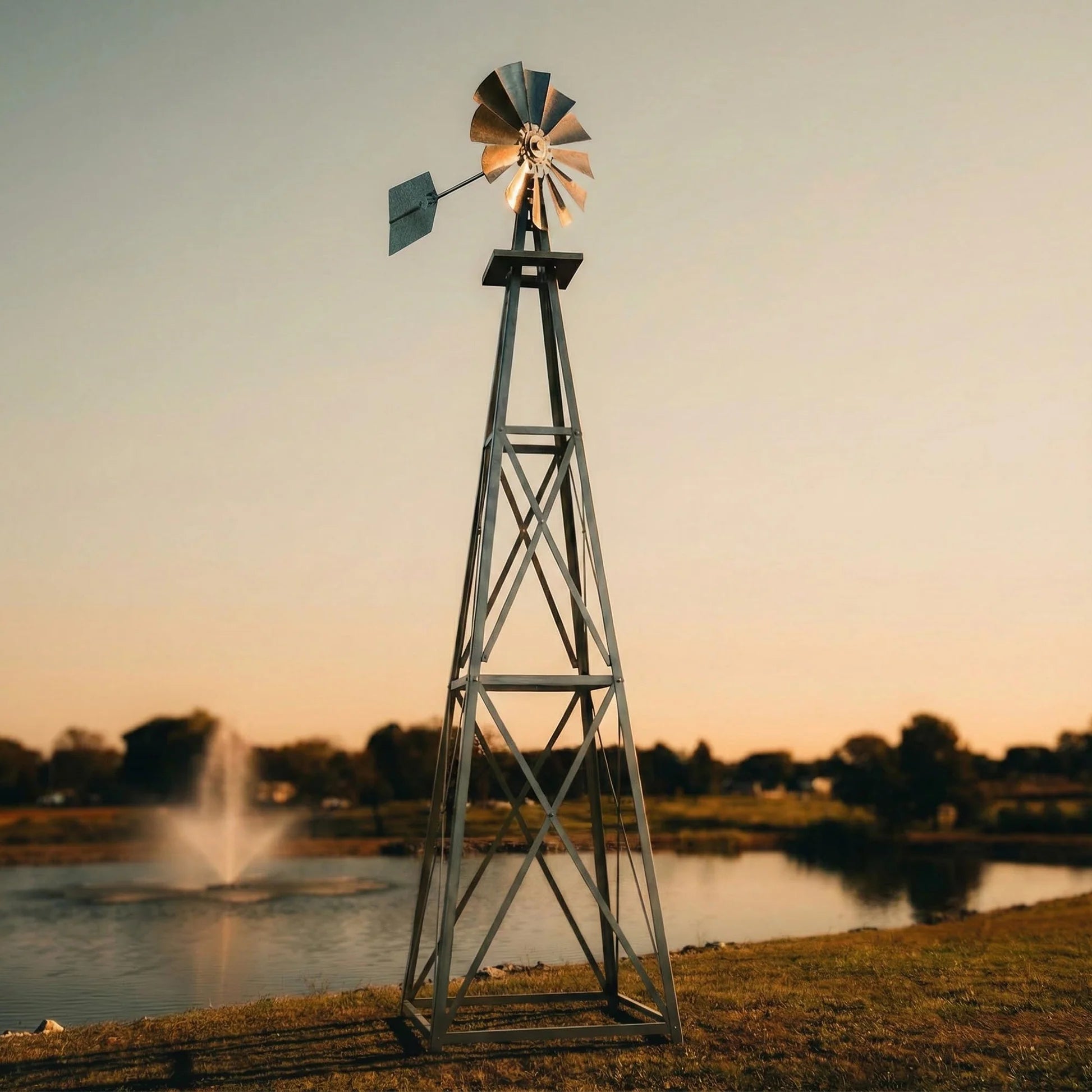 Outdoor Water Solutions Steel Garden Windmill for Yard (11.6 Feet)