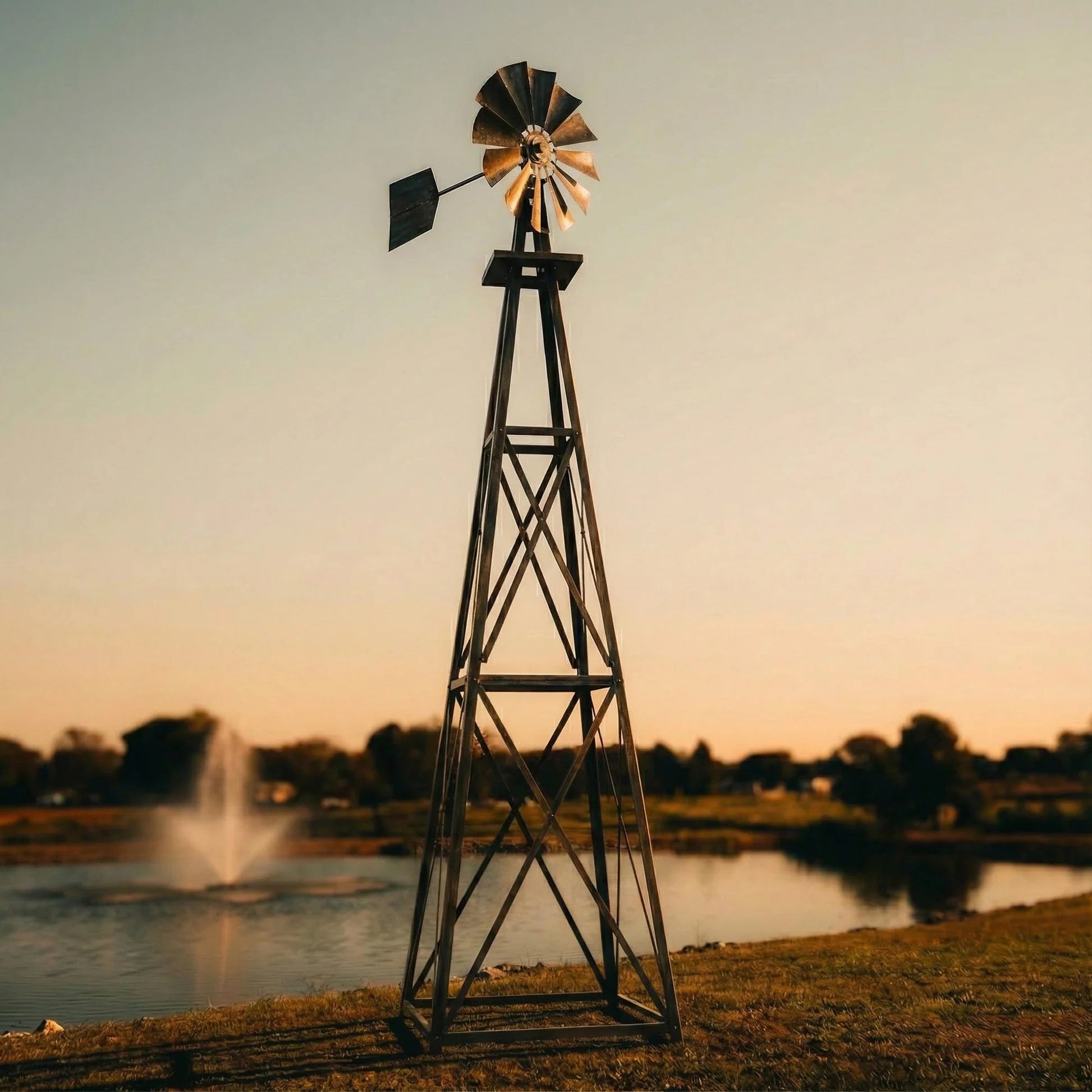 Outdoor Water Solutions Steel Garden Windmill for Yard (11.6 Feet)
